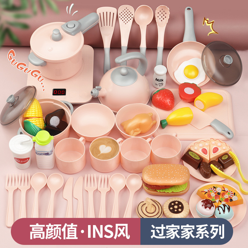 Comercio exterior infantil simulación de sonido y luz pastel de fruta postre horno electromagnético hervidor de cubierta juego de juguetes de cocina casera