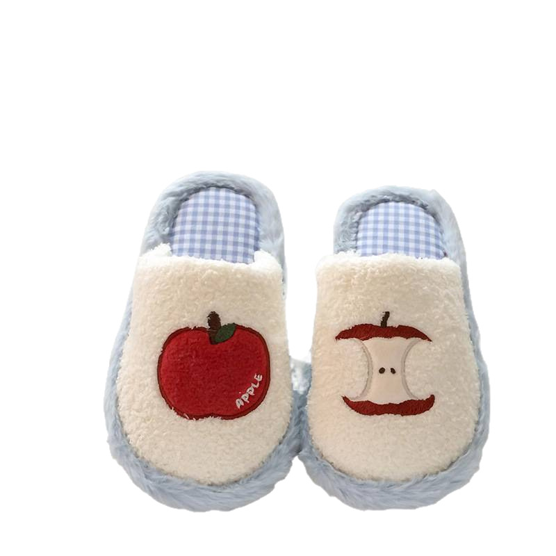 Zapatillas de algodón de invierno lindas manzana roja de niña corazón simple zapatos de lana casero suelo antideslizante zapatos al por mayor