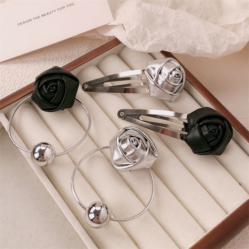 Cuerpo de corteza plateada rosa anillo de cabello cuerdas de cabello blogger red con doble cola de caballo estereoscópica correa de correa de cabello adorno de cabello