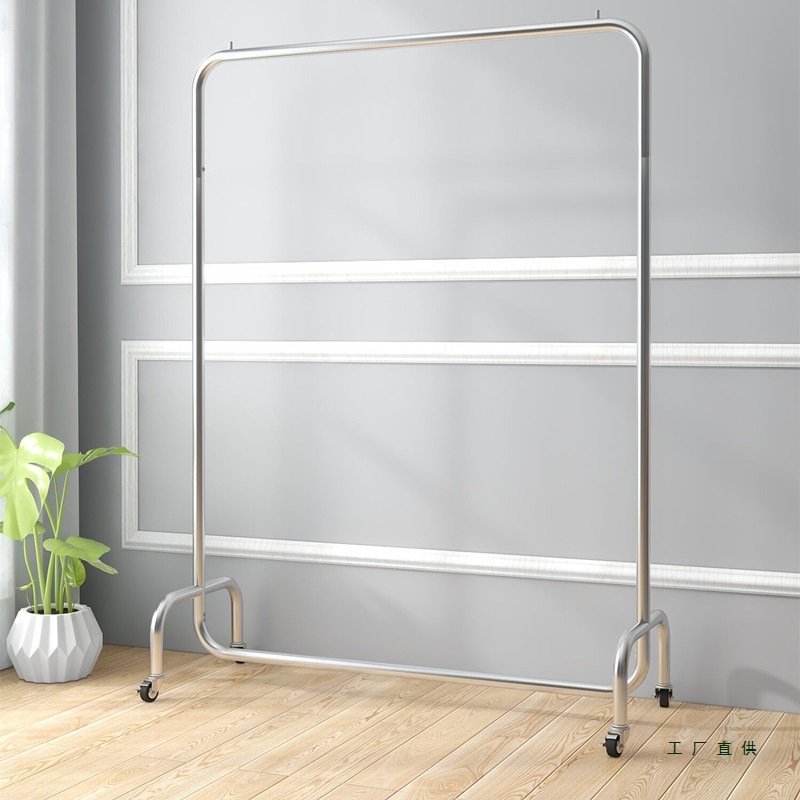 服装店挂衣杆不锈钢展示架上墙拉丝男女装落地式移动衣服架子带轮