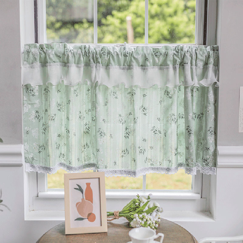 Factory direct supply cross-border platform jacquard flash wear rod short curtain green Kunlun small flower curtain a generation of hair