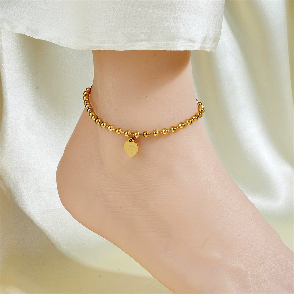 Ankle bracelet, chain, golden fashionable sexy accessory stainless steel, simple and elegant design, light luxury style, internet celebrity, 750 sample gold