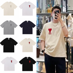 Ami clams2025夏新作バレンタイン限定半袖かぎ針編み太線ハート男女tシャツ