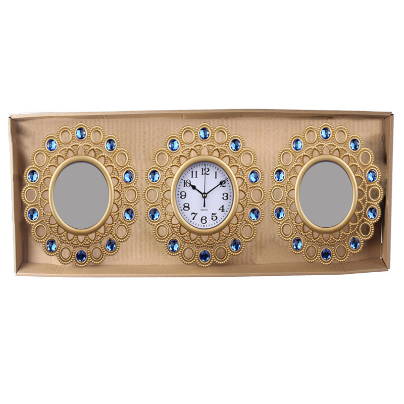 Reloj de pared de espejo de triple diamante para hogar, reloj de moda creativa silenciosa para sala/dormitorio, decoración de fondo de sofá