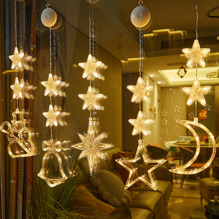 Nuevo estilo transfronterizo Navidad ambiente creativo LED ventosa decoración de la lámpara decoración del festival lámpara de estrella de cinco puntas colgante colgante image 4