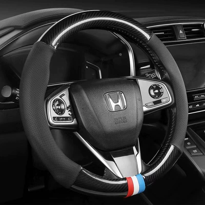 Steering wheel cover — Carbon Fiber Steering Wheel Cover - classic-black-punched-style-38cm