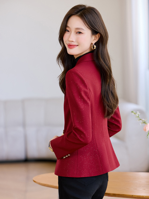 红色西装外套女2025新款春秋职业气质休闲修身高级感女士西服上衣|undefined
