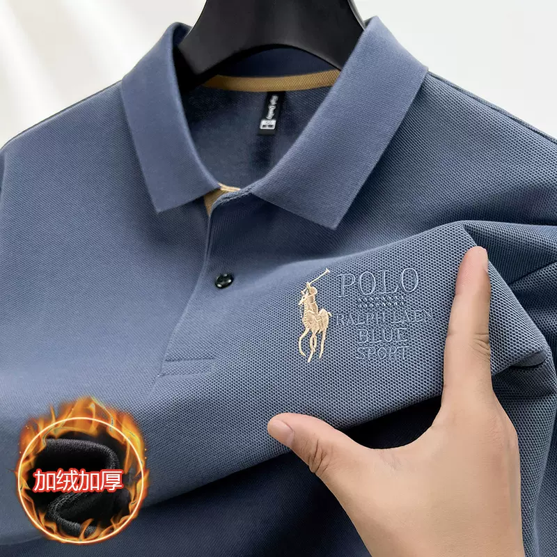 2025冬季新款男士中青年翻领100棉加厚加绒时尚休闲保暖POLO衫