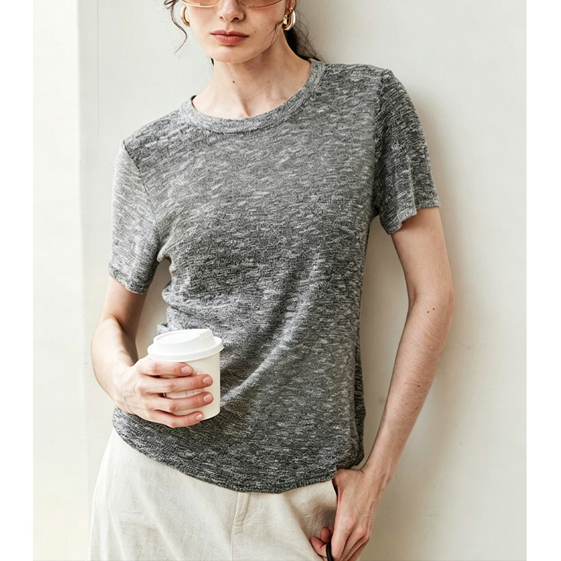 【D Brand Order】Round Neck Basic Style Shimmering Gradient Diamond Yarn Comfortable Cool Short Sleeve Knitted T-Shirt Casual T-Shirt 【D Brand Order】Round Neck Basic Style Shimmering Gradient Diamond Yarn Comfortable Cool Short Sleeve Knitted T-Shirt Casual T-Shirt