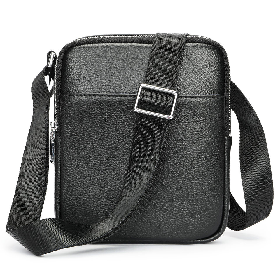 Túi đeo chéo nam da bò cao cấp 17×3×21,5 cm — 6124 Đen (hoa văn vải), Cà phê, Màu nâu sẫm, màu nâu