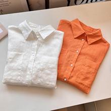 24夏季新款IC小禾纯色百搭亚麻平纹布长袖衬衫上衣