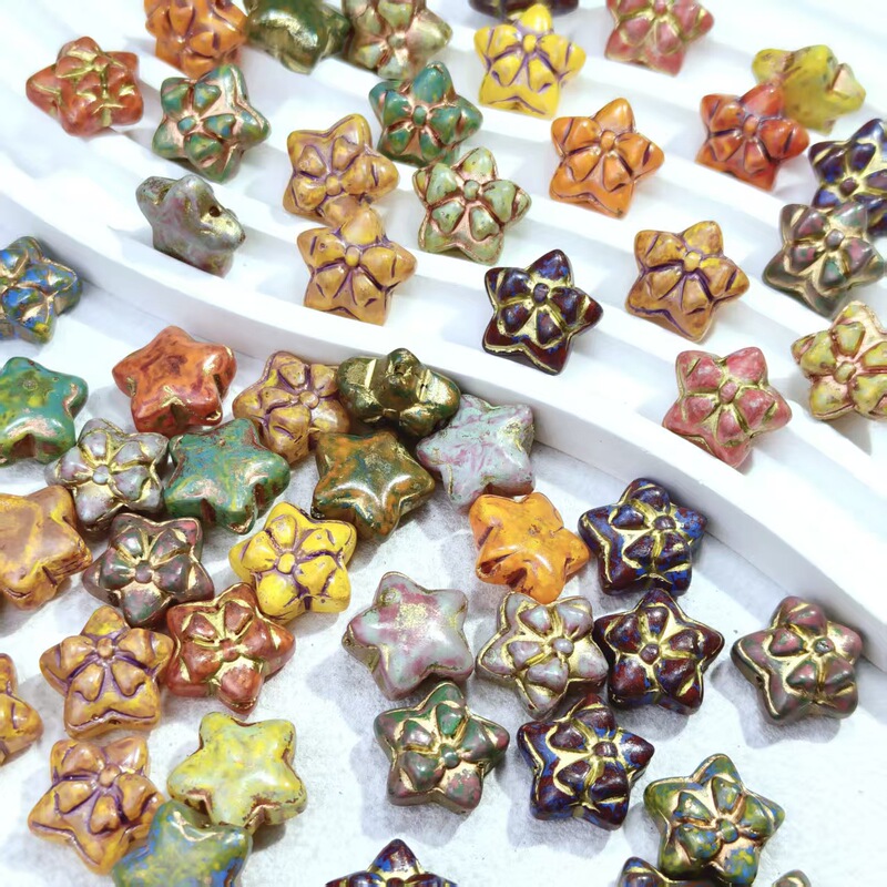 Picasso Geometric Glass Beads Collection Five-Pointed Star Domestic Czech Glass Beads String Beads Handmade DIY Accessories Loose Beads Picasso Geometric Glass Beads Collection Five-Pointed Star Domestic Czech Glass Beads String Beads Handmade DIY Accessories Loose Beads