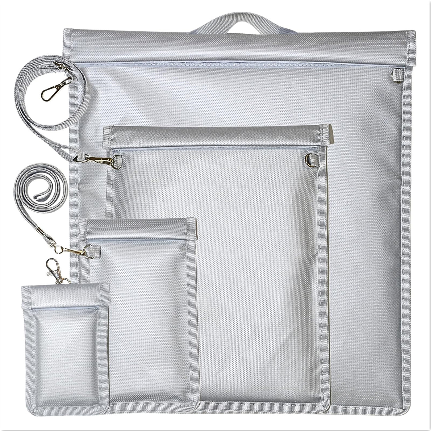 New cross-border gray 4-piece waterproof, fireproof, signal shielding document bag with wrist strap, RFID Faraday strap