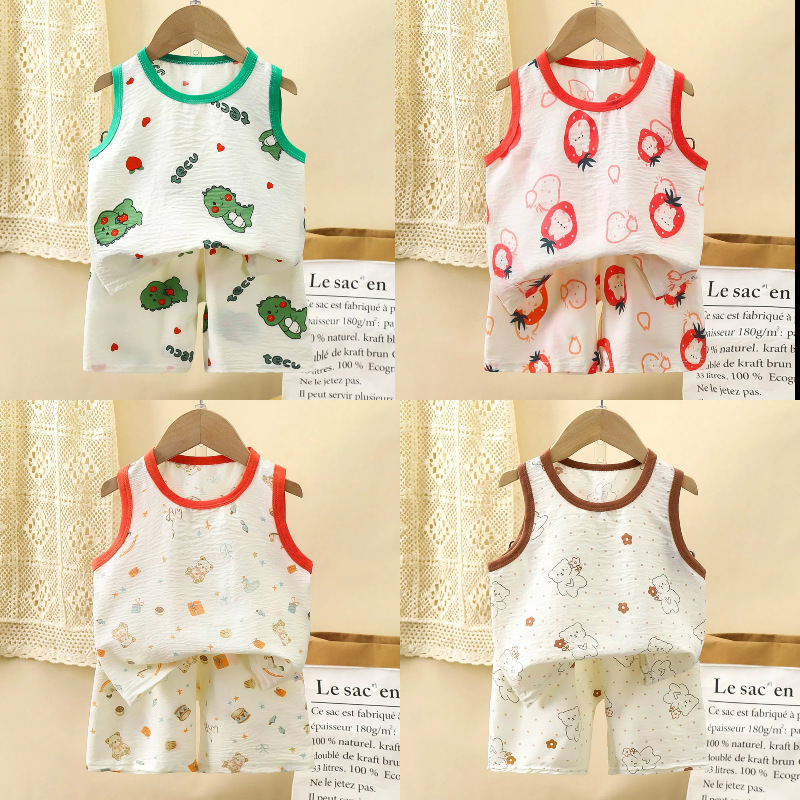 Children's Vest suit Korean Boys' Summer Sleeveless Top suit Girls' Baby Cartoon Thin Shorts Children's Wear Children's Vest suit Korean Boys' Summer Sleeveless Top suit Girls' Baby Cartoon Thin Shorts Children's Wear
