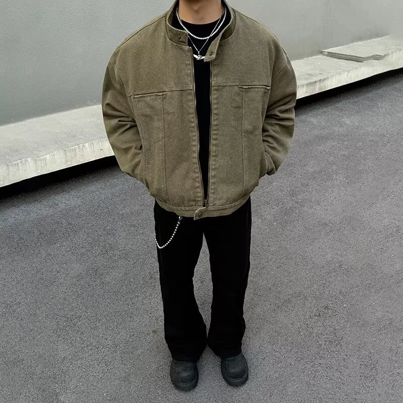 美式高街复古水洗哈灵顿工装外套男款春秋立领高级设计感休闲夹克|undefined