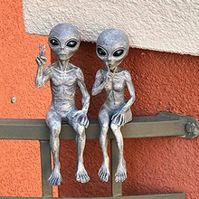 现货冥想外星人树脂花园摆件UFO室外装饰小雕像外星人树脂工艺品