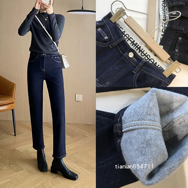 특히 좋은 착용  버전 슈퍼 긍정적  높은 허리 빈티지 인디고 두껍게 닦은 프렌치 스틱 자른 청바지 새로운
