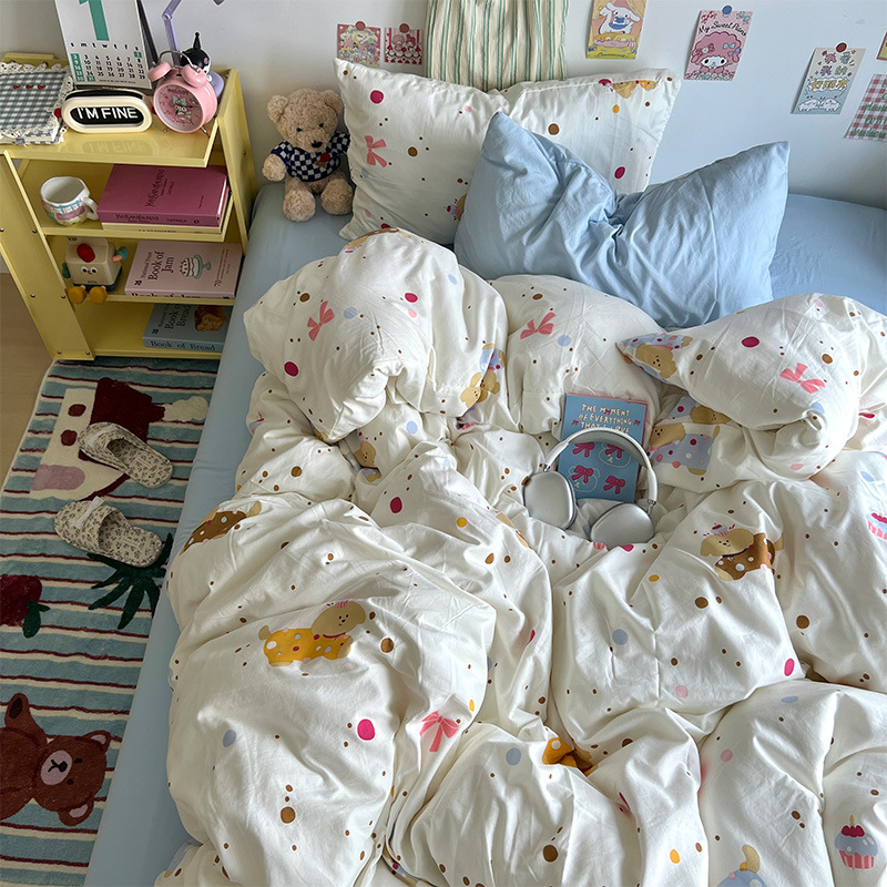 Clase A ropa de cama desnuda para dormir cuatro piezas de algodón lavado con agua sábanas de aire cubierta de cama de grado madre y bebé dormitorio de tres piezas
