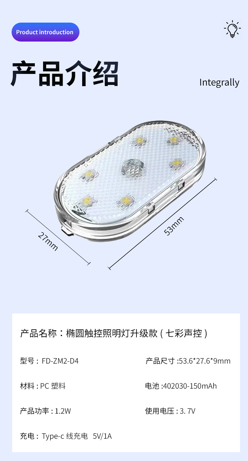 Car Atmosphere Light Colorful Voice-Controlled Remote Control Touch Lighting Reading Light Atmosphere USB Rv Car Led Roof