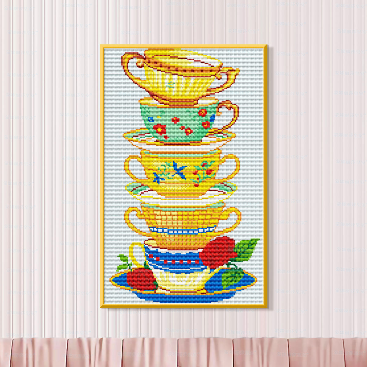 Mona Lisa real taza de té de crocifises nuevos pequeños dibujos animados decoración abstracta pintura colgante bordada a mano sala de estar