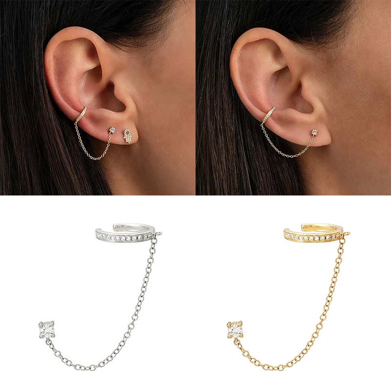 Femmes Simple Style Géométrique Argent Sterling Zircon Boucles D'oreilles Plaqué Or 925 Argent Boucles D'oreilles display picture 1