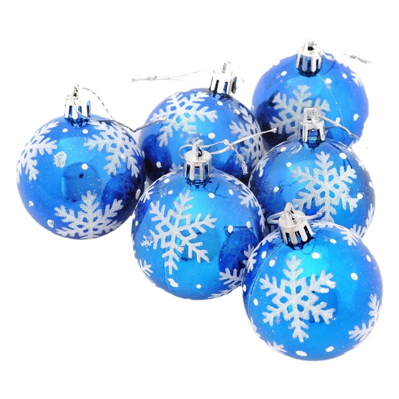 Bolas de Navidad de plástico brillante pintadas con diseño de copo de nieve, adornos navideños, colgantes para árbol de Navidad, suministros de decoración para crear ambiente, venta al por mayor