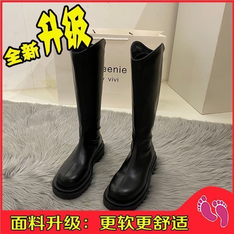 V口辣妹长筒靴2025年新款靴子女春夏厚底增高皮靴高筒弹力瘦瘦靴|undefined