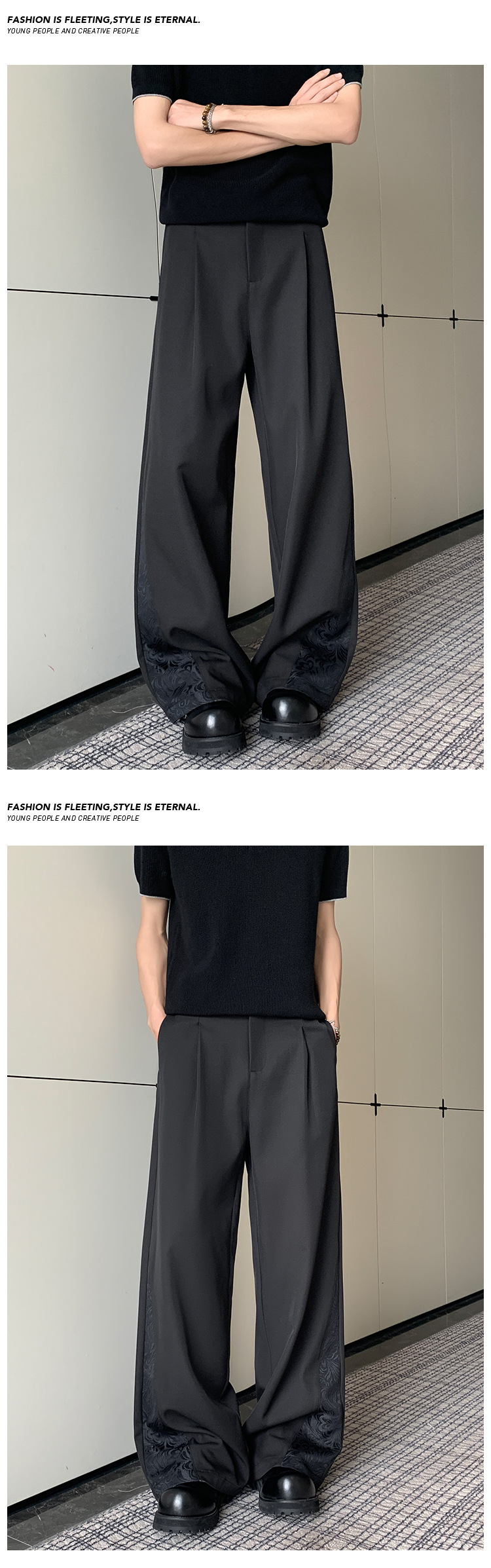 Herren Freizeithose Im Chinastil Mit Dunklem Muster, Locker_voghion.com