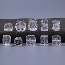 压电件白水晶醒狮雕刻配雕刻九尾狐通孔diy饰品配件醒新年装饰品
