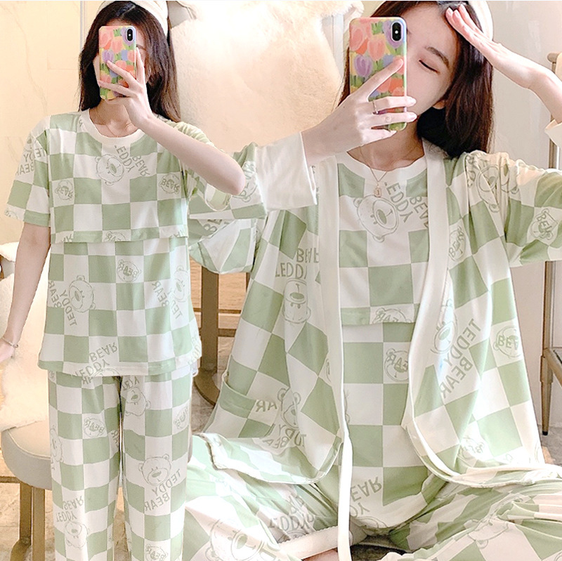 Moon clothing spring and autumn June 5 postpartum lactation pajamas three-piece cotton parturient confinement pregnant women feeding set