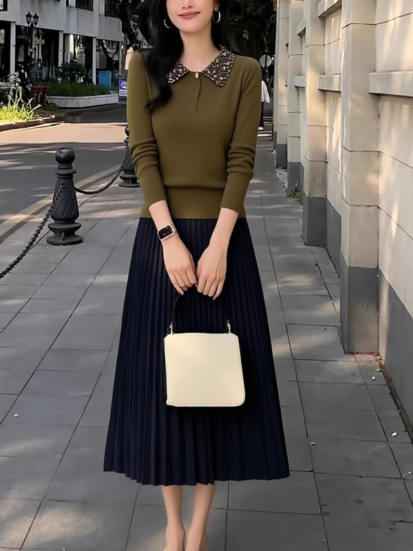 气质针织套装女款2025春季新款气质韩版显瘦开衫上衣半身裙两件套|undefined