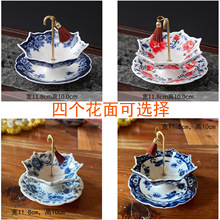 跨境青花瓷茶漏套装雨伞造型茶滤茶咖过滤网功夫茶具桌面旋转摆件