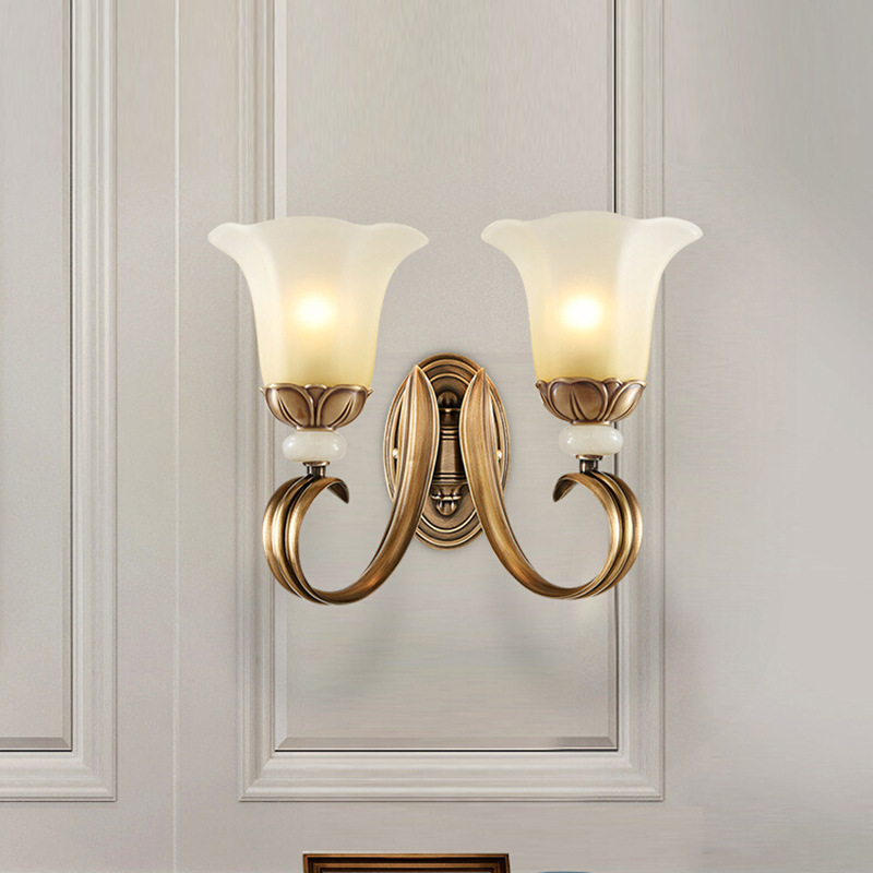 American full copper wall lamp European retro aisle entrance lamp villa balcony corridor outdoor TV wall bedside lamps