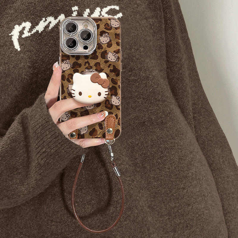 豹纹kt猫支架挂绳适用苹果16promax手机壳iphone14全包镜头膜15女|undefined