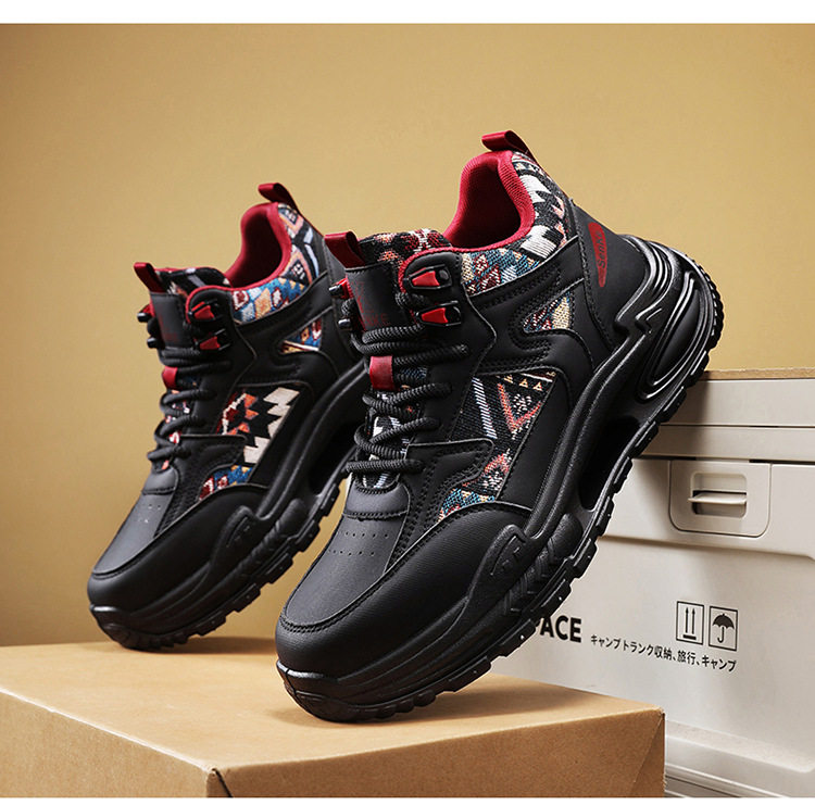 Giày thể thao nam cổ trung, giày sneaker năng động đế dày tăng chiều cao, dây buộc, phối màu — Việt Nam, màu, đen chi tiết 16