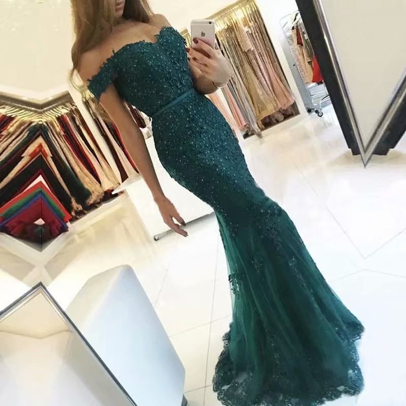 El Comercio exterior europeo y americano Amazon AliExpress desea nuevo fuera del hombro con cuentas sexy vestido de cola de pescado vestido de noche adelgazante