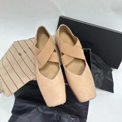 広東版ウォッシュドホースハイド UMA バレエシューズ新しいレトロなストラップ付き古い手磨きバレエシューズ女性用