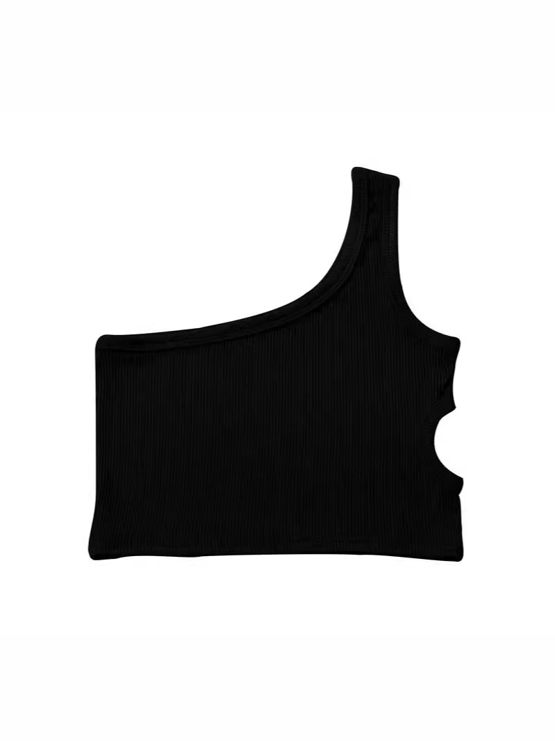 Nuevo chaleco de verano para niños hombro único cintura abierta en el mismo lado chaleco de cintura de chicas fabricantes de tendencia europea y americana cabello recto