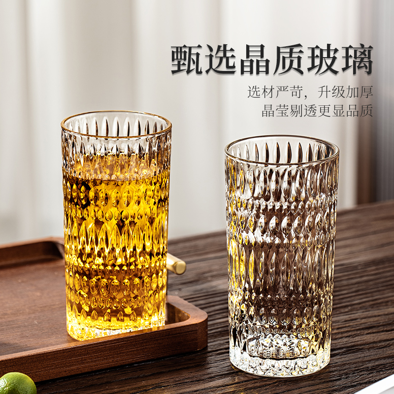 Taza de agua de vidrio en relieve con un conjunto de alta calidad de té para beber jugo de cerveza tazas de café