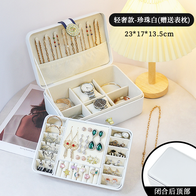 Caja de joyería de lujo ligera de té, pernos multicapa de gran capacidad con cerradura, caja de joyería, joyería de auriculares, almacenamiento de joyería tipo cajón image 16