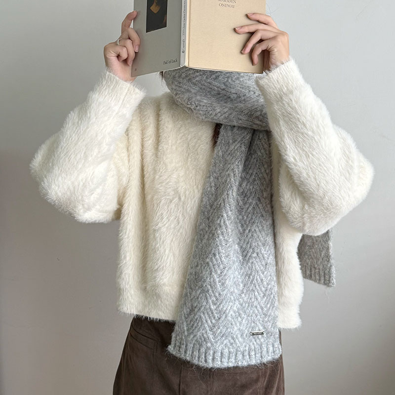 韩版菱形麻花围巾女冬季加厚保暖情侣针织围脖学生纯色毛线披肩男|undefined