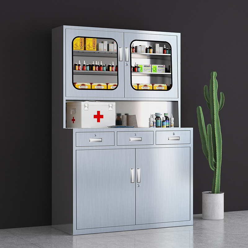 Acero inoxidable tres cubo cuatro puertas medicina occidental gabinete