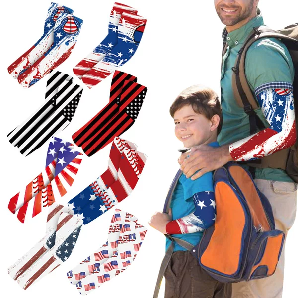 Summer Outdoor Cycling Sun Protection Ice Sleeves American Flag Digital Printed Sleeves for Men and Women Quick-Drying Sports Arm Guards