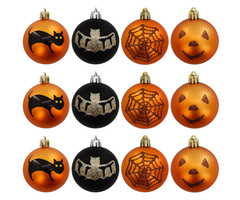 国境を越えたハロウィーン鬼節クリスマスボール装飾ボールストラップ印刷彩色絵マット光沢カラーボールセット12pcs