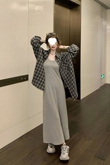 微胖MM法式灰色背心连衣裙子女新款小个子收腰显瘦气质辣妹长裙