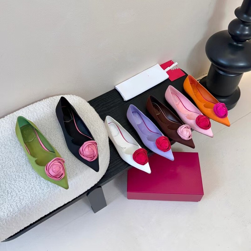 Silk Satin Rose Flower Pointed-Toe High-Heeled Shoes 26 Early Spring Shallow-Mouth Stiletto Fashion Party Shoes for Women