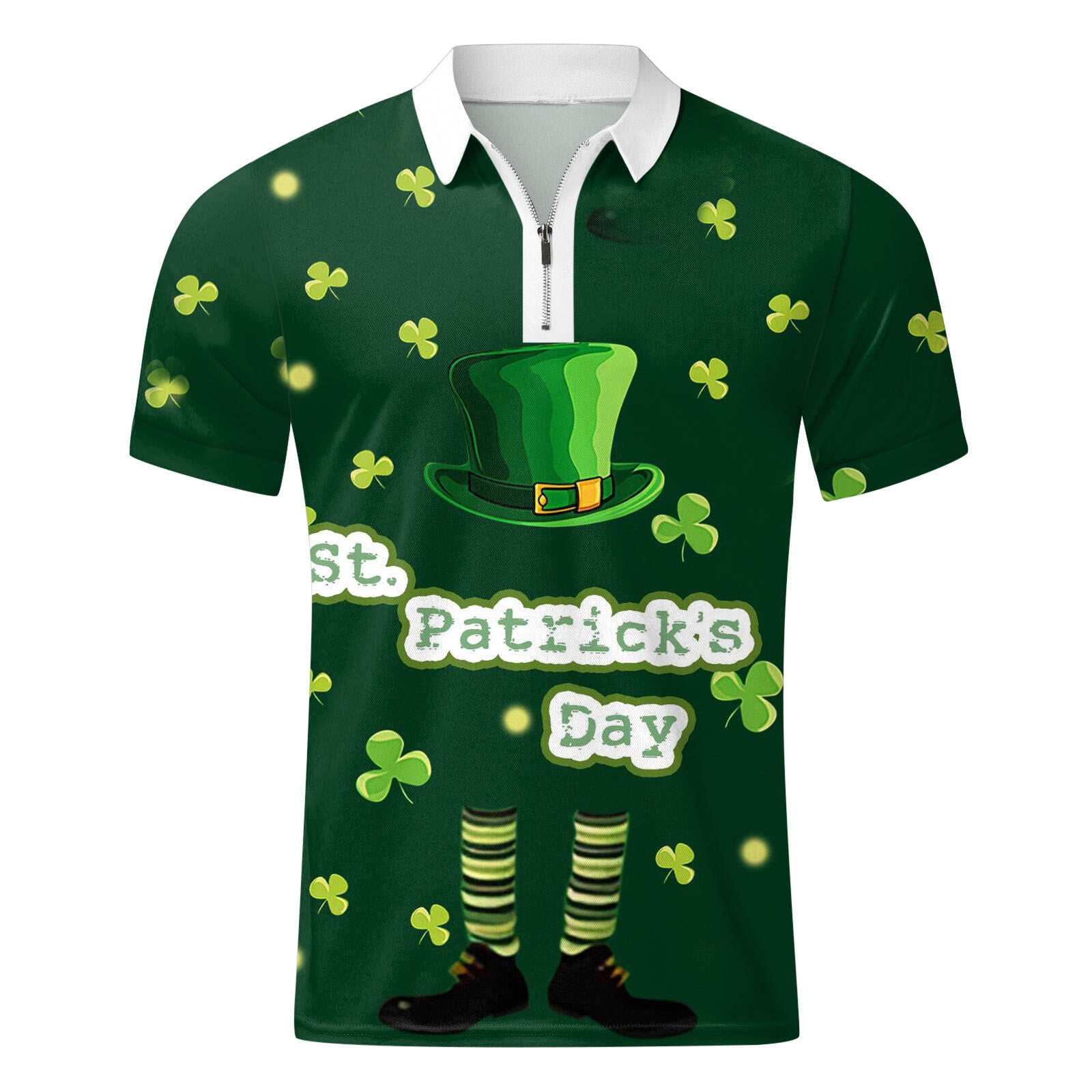 Cross-borDer ExporT Men's Summer New TrenDyy Casual Large Size 3D PrinTeD ShorT-sleeveD Zipper Polo ShirT T-shirT