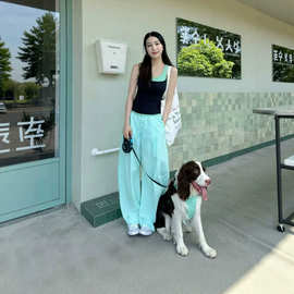清爽薄荷绿工装套装女夏多巴胺无袖背心阔腿裤休闲街头潮流两件套