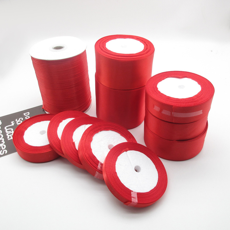 Wholesale Big Red Ribbon 0.3-8cm Chinese Red Polyester Ribbon Festive Wedding Room Decorative Ribbon
