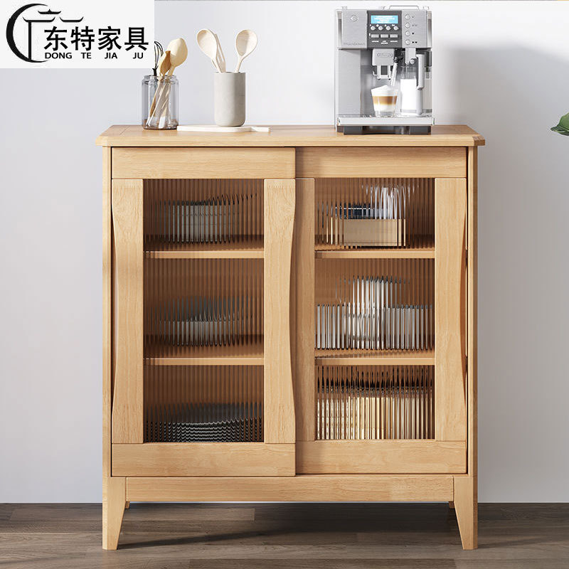 Nordic Solid Wood Sideboard Sliding Door Two-Door Small Apartment with Drawer Multi-Functional Log Style Wall Storage Cabinet